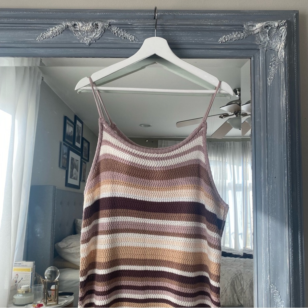 NWT House of Harlow 1960 Boho Neutral Brown Crochet Knit Striped Midi Dress XL - Picture 2 of 9